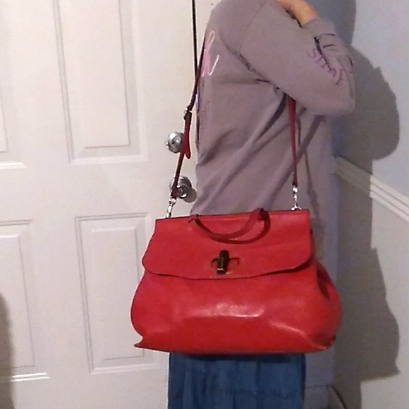 FLASH SALE! Auth Gucci Bamboo Daily Red Leather Large Shoulder/Handbag - Picture 15 of 16